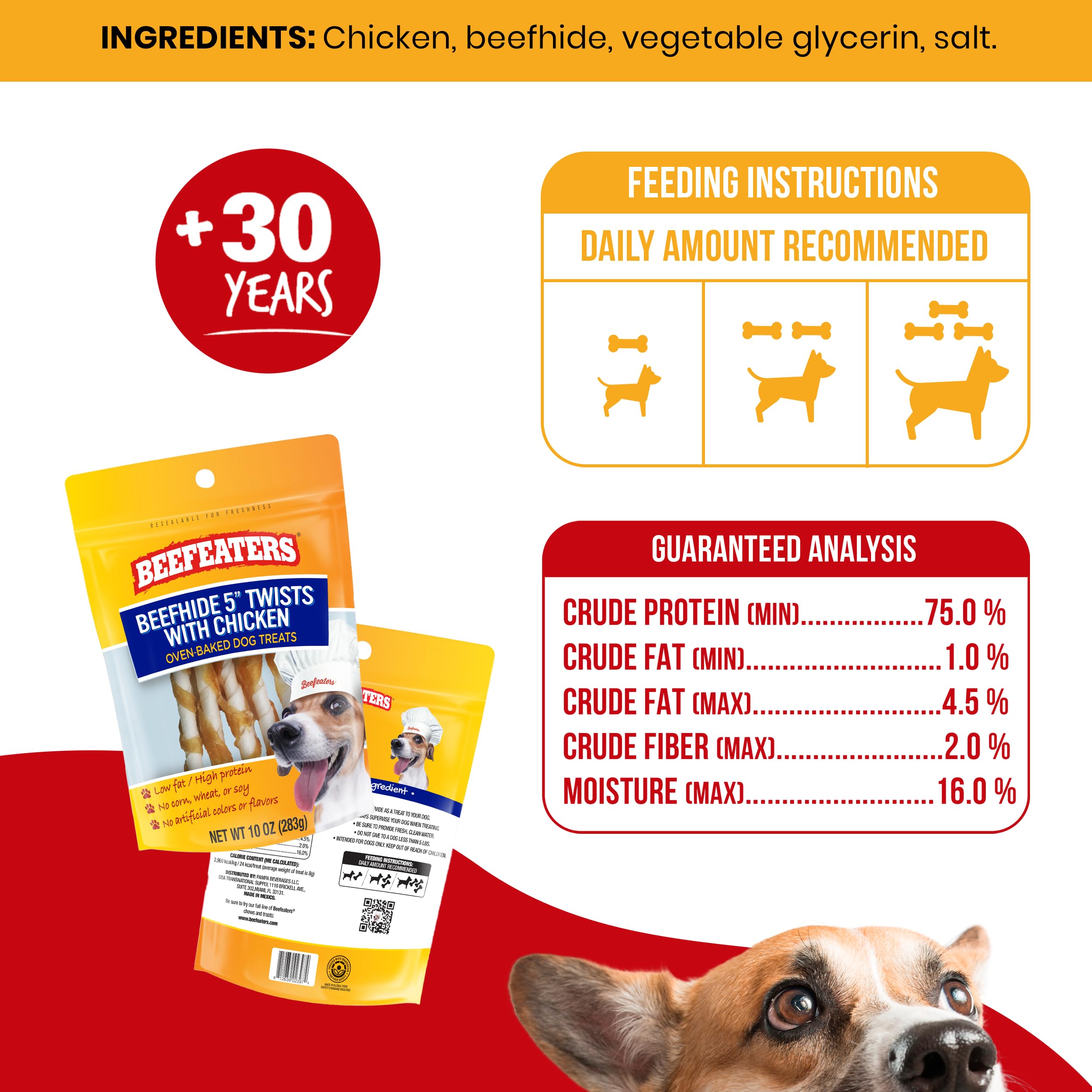 Beefeaters Beefhide 5in Twist with Real Chicken, 10oz - Protein-Rich Dog Treats for Clean Teeth, Ideal for Training & All Dog Si